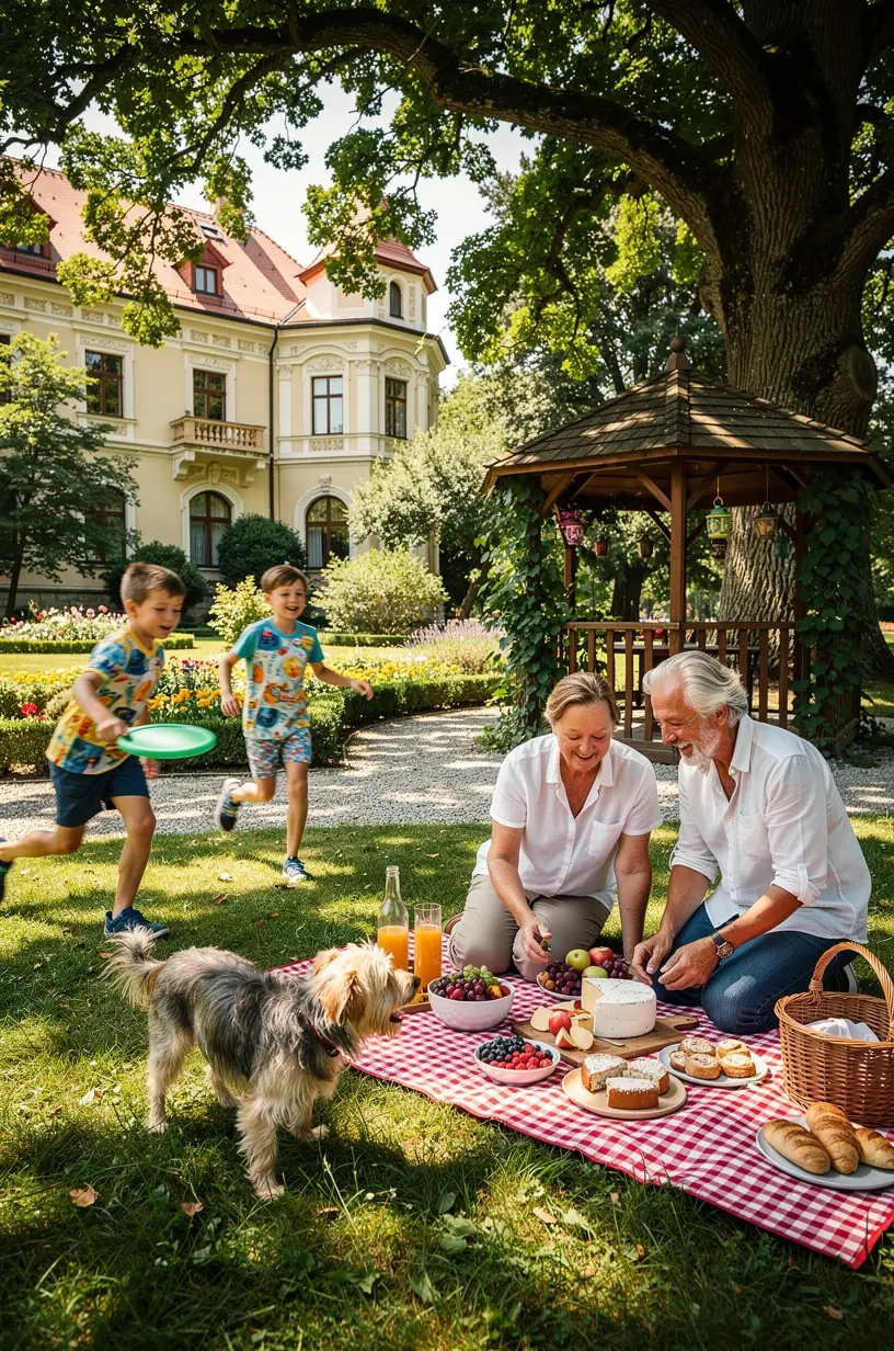 Pohodový večer s výhledem na lázeňské město a osvětlené wellness centrum.
