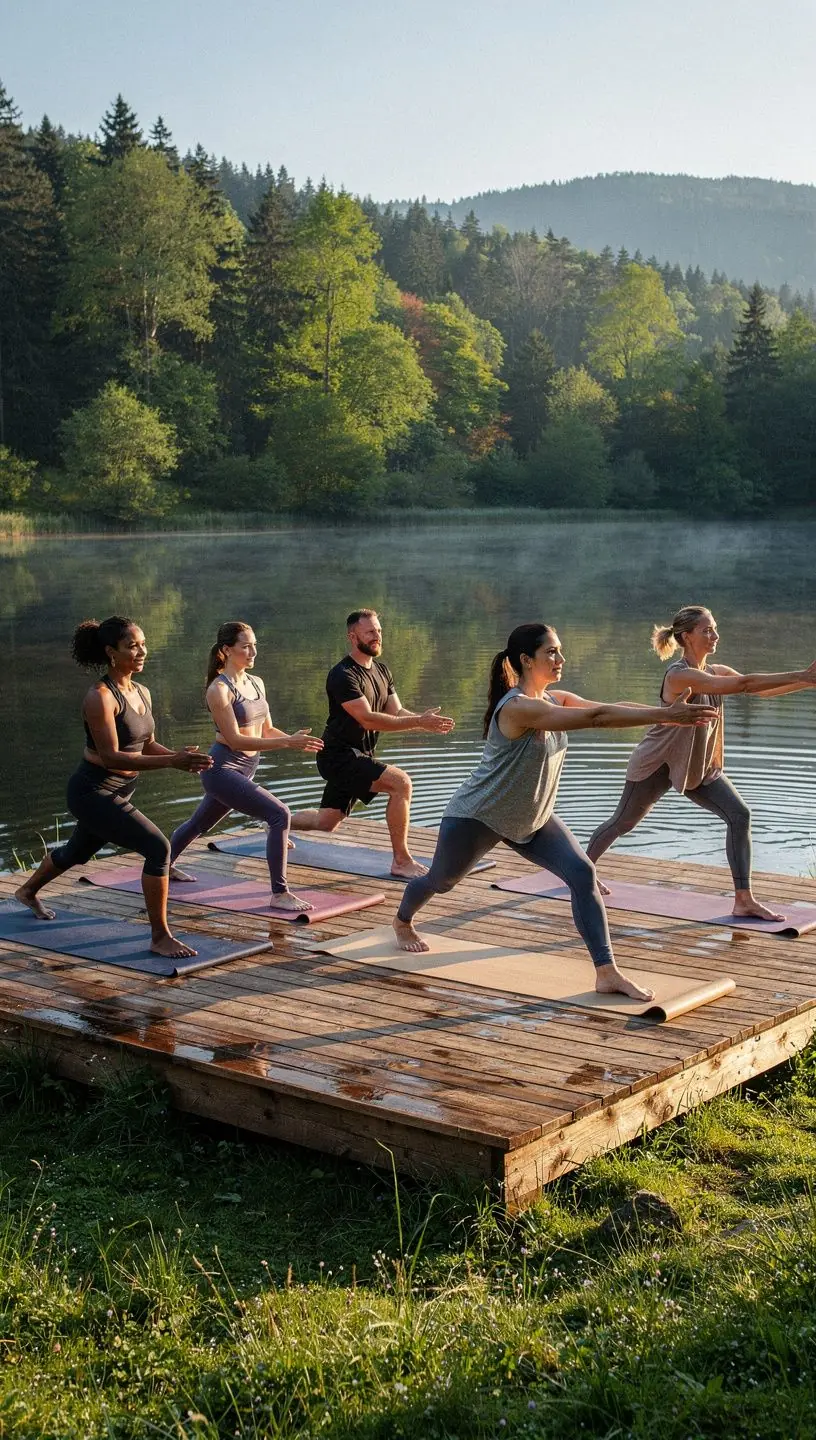 Interiér hotelového pokoje s výhledem na klidnou přírodu a wellness zařízení.